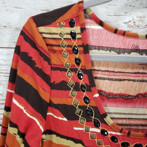 Wrangler Women's Cotton Blend Beaded Striped Long Top Size Large - Picture 6 of 12